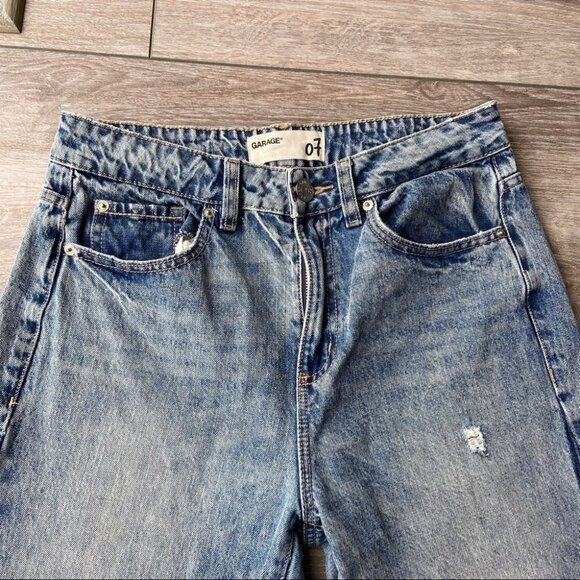 Garage Acid Washed Distressed Raw Hem Mom Jeans - Picture 2 of 11